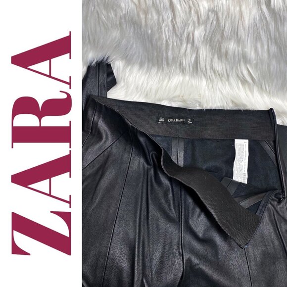 ZARA FAUX LEATHER PANTS MID RISE ANKLE ZIP BLACK GOTHCORE BIKER STREETWEAR, MED - Picture 11 of 16